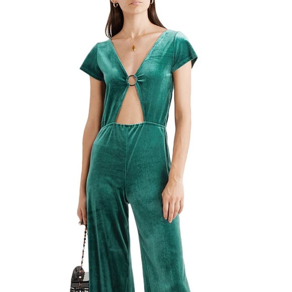 SOLID & STRIPED Pants - Solid & Striped Green Velvet Jumpsuit